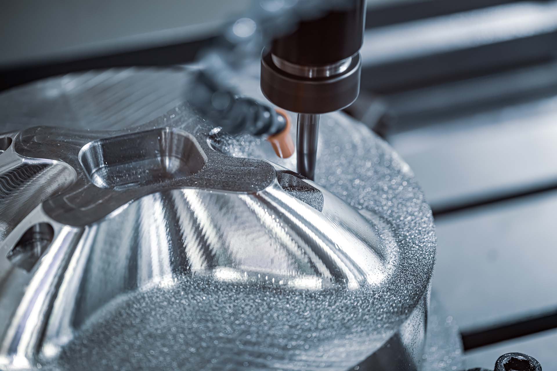 Close-up of a CNC milling machine